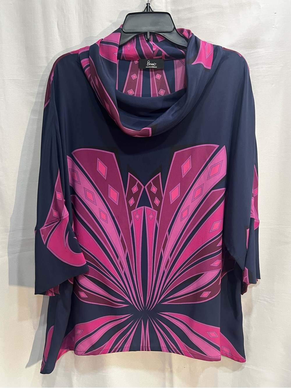 Averardo Bessi Italy Tunic 100% Silk Navy Magenta Cowl Neck Size 2X